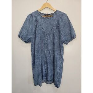 Millenium Women XL‎ Acid Wash Denim Puff Sleeve Zipper Back A Line Dress